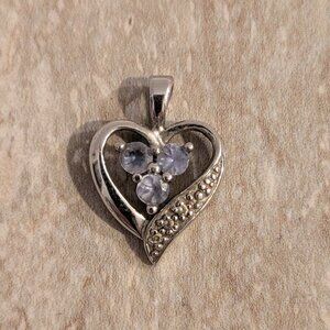Vintage 10K White Gold Heart Pendant Tanzanite Diamond Accent 1.4g Signed